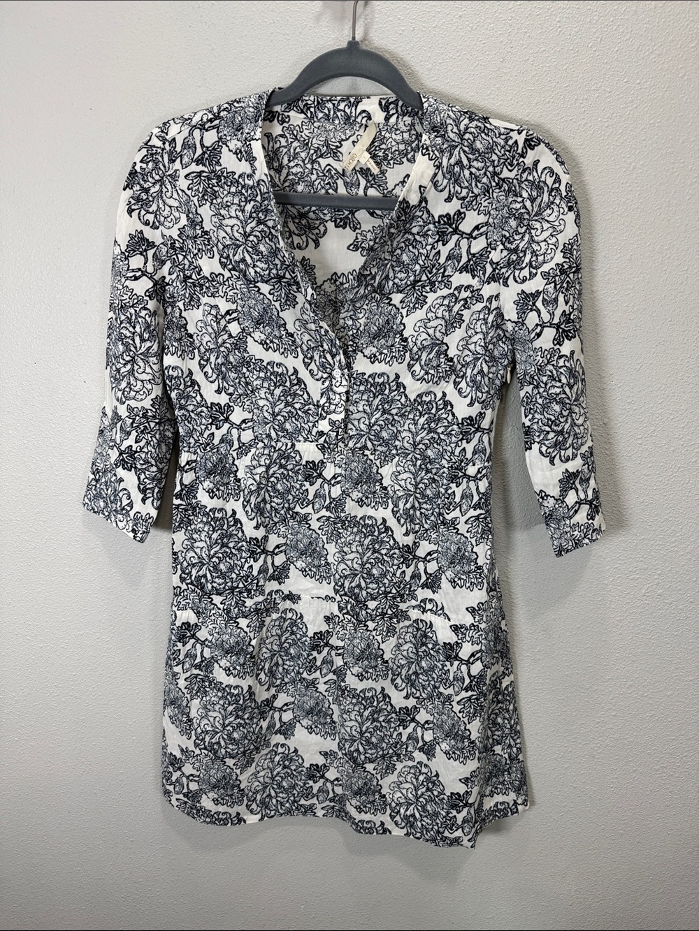 Maje floral black and white mini dress silk linen blend